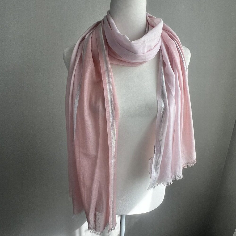 Charming Charlie Pink Scarf w/ Silver Metallic Stripes 22x74” NEW NWT